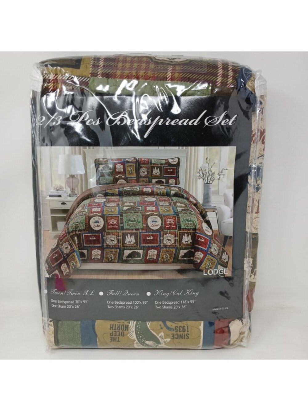 Lodge Bedspread Set Twin XL Wilderness Adventure Patchwork Cabin Lodge 2 Pc #BS - Picture 5 of 7